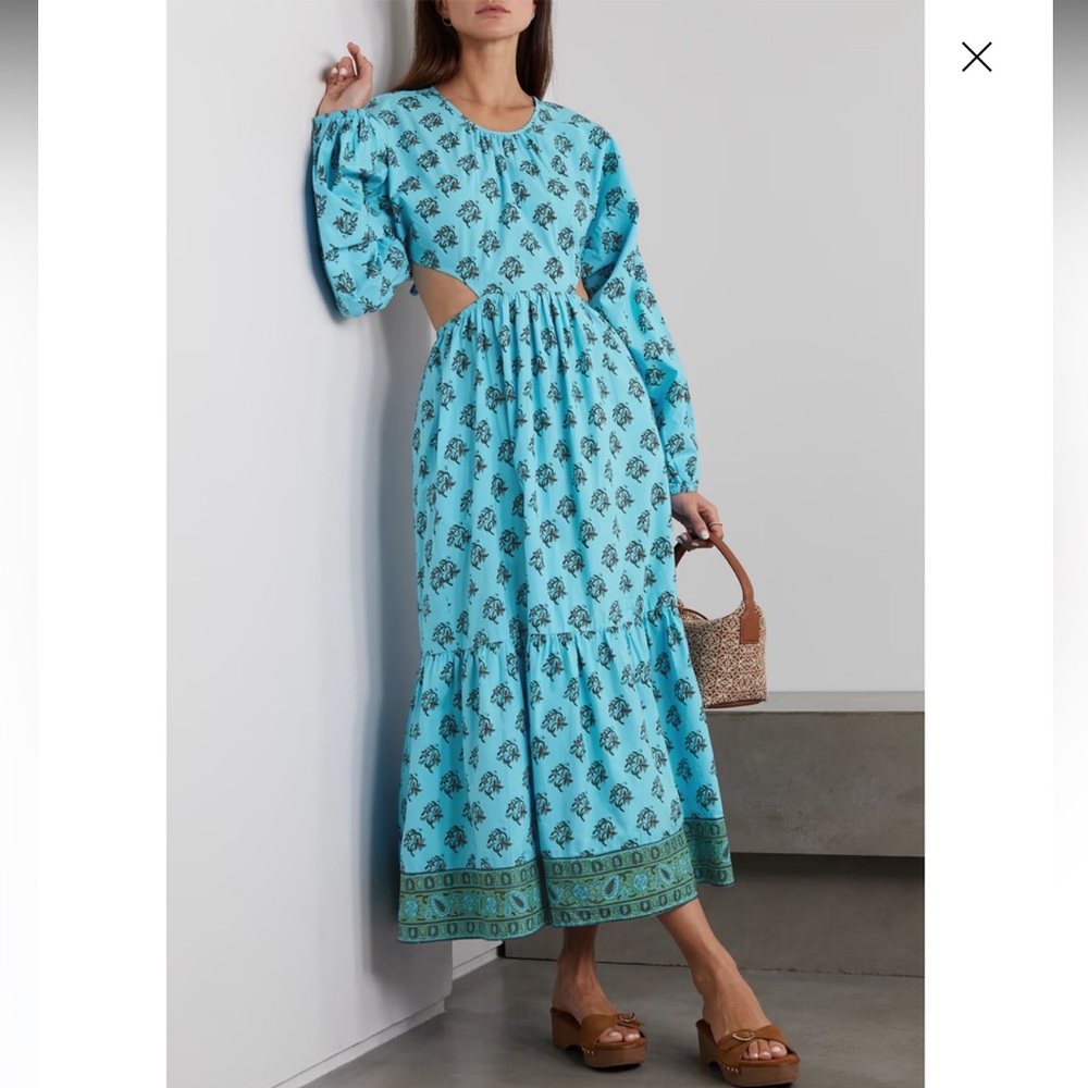 HANNAH Carmen open back printed cotton poplin dress NWOT
